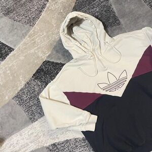 Adidas Originals Colorblock Hoodie Women Medium Black Trefoil 1/4 Zip Sweatshirt